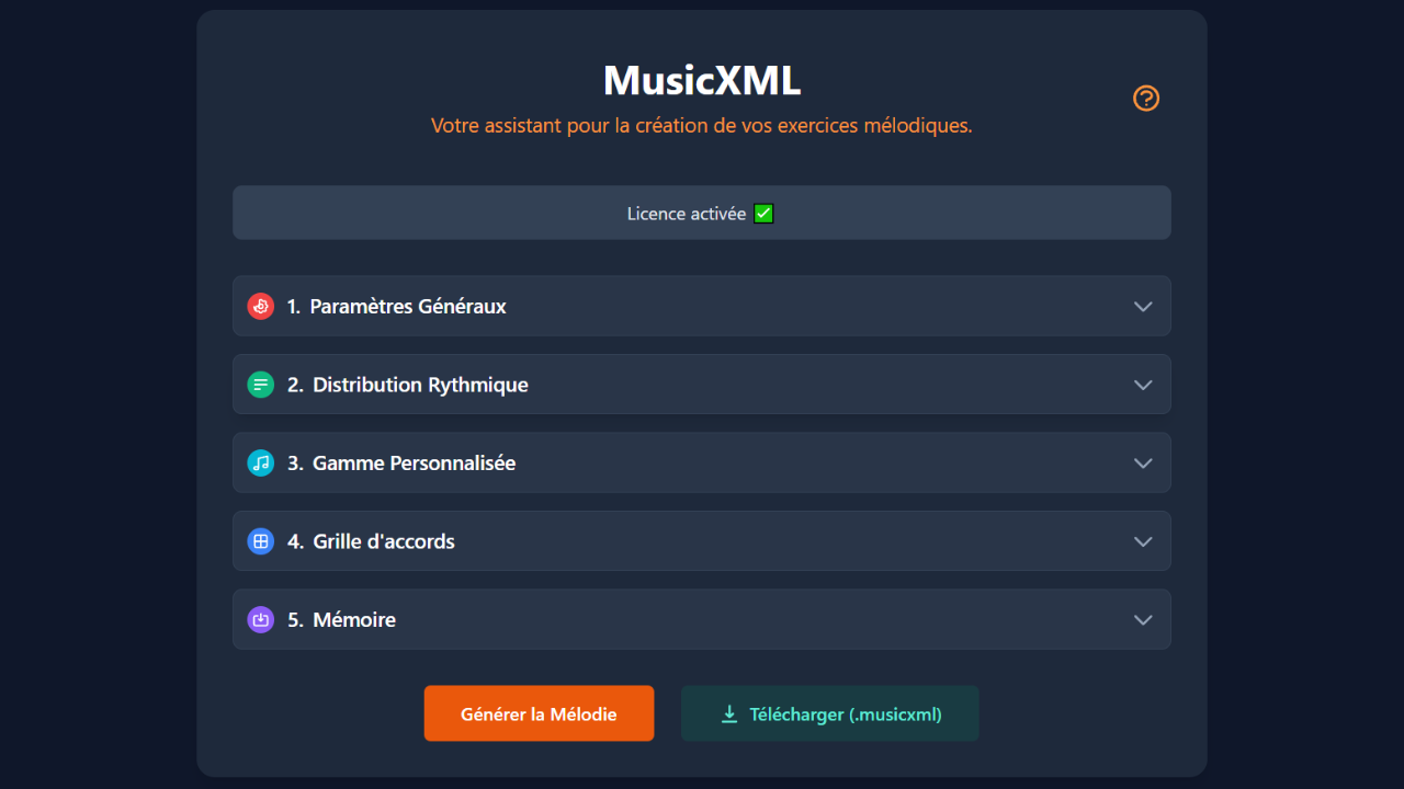 Interface MusicXML au démarrage